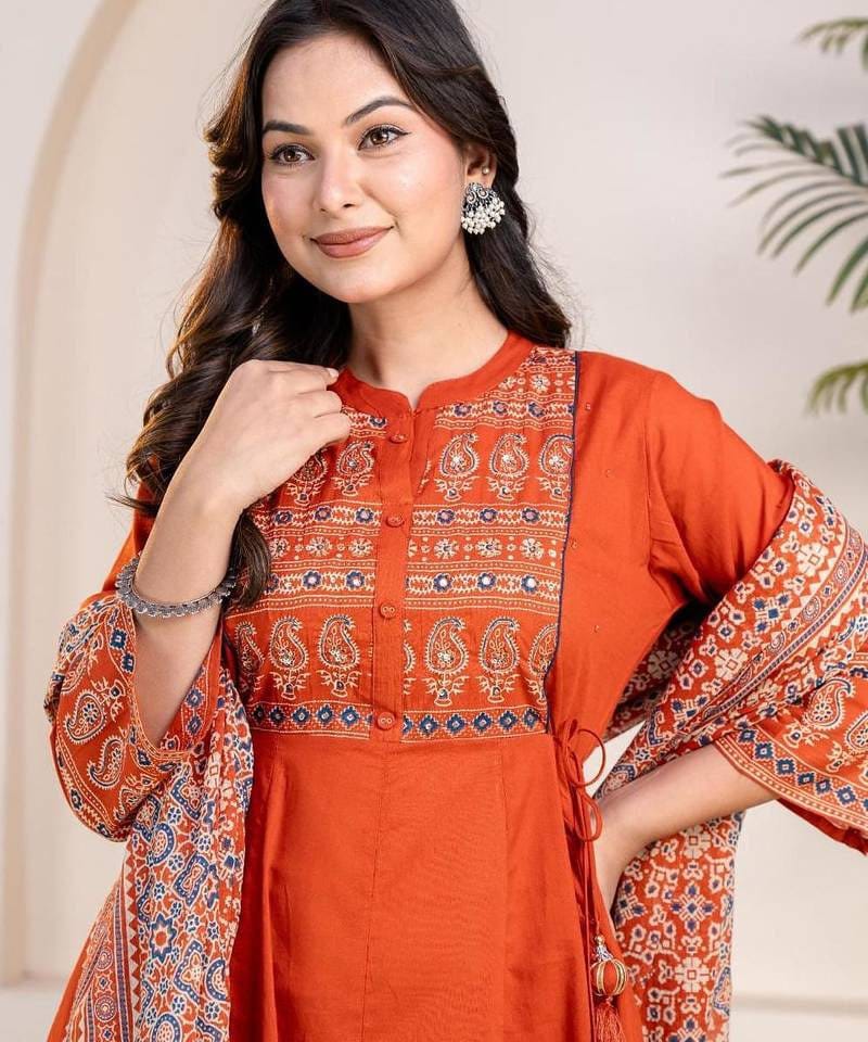 VELRA Noir Printed Anarkali Suit Set with Dupatta