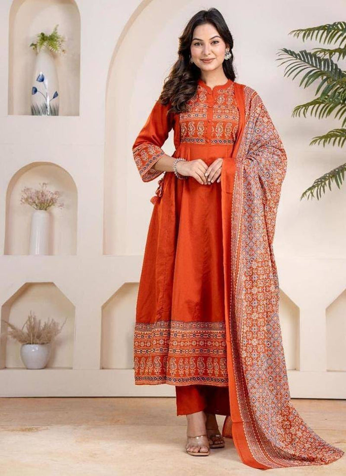 VELRA Noir Printed Anarkali Suit Set with Dupatta