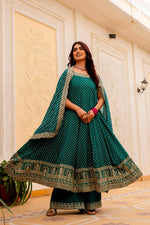 VELRA Noir Bandhani Vichitra Silk Anarkali Suit Set with Mirror Work – Festive Edit