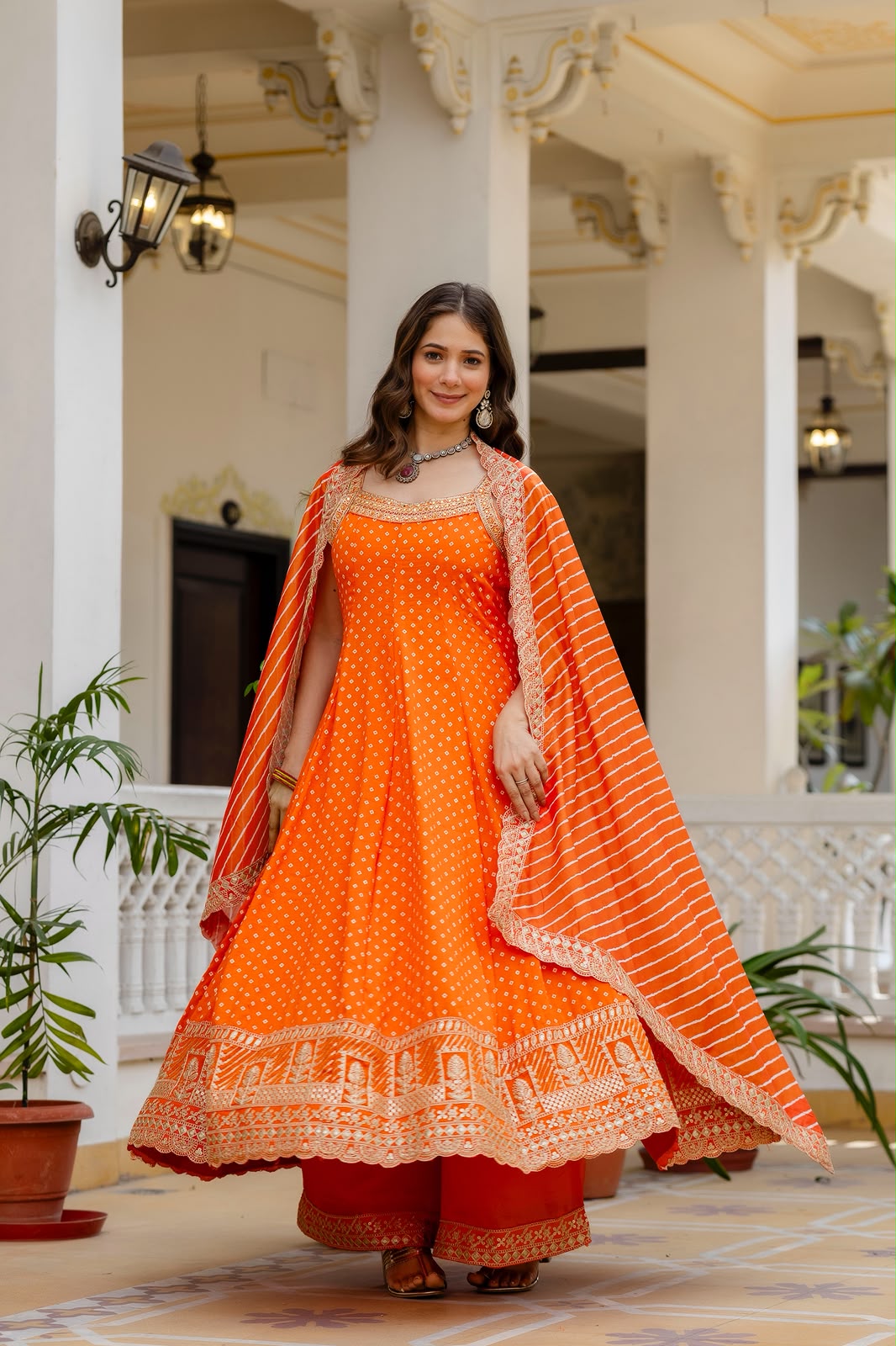 VELRA Noir Bandhani Vichitra Silk Anarkali Suit Set with Mirror Work – Festive Edit