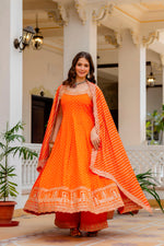 VELRA Noir Bandhani Vichitra Silk Anarkali Suit Set with Mirror Work – Festive Edit