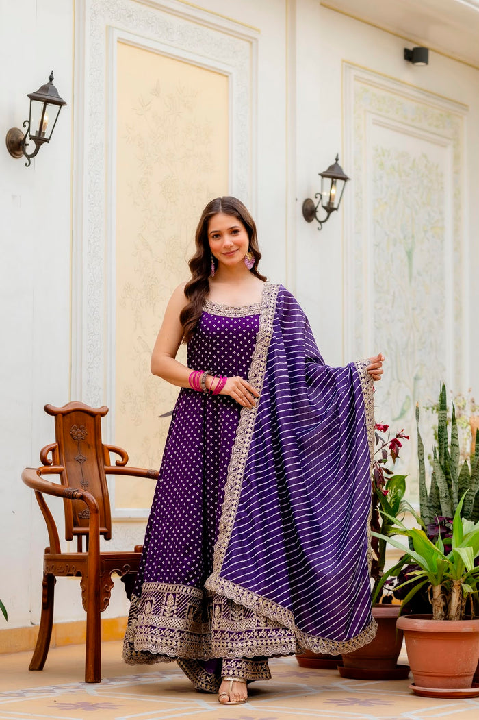 VELRA Noir Bandhani Vichitra Silk Anarkali Suit Set with Mirror Work – Festive Edit