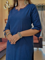 VELRA Noir Cotton Suit Set with Ajrakh Dupatta – Navy Blue Elegance