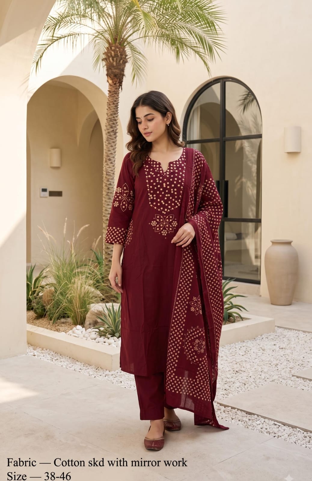 VELRA Mirror Work Cotton Suit Set (3-Piece)
