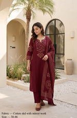 VELRA Mirror Work Cotton Suit Set (3-Piece)