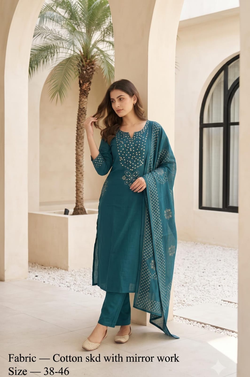 VELRA Mirror Work Cotton Suit Set (3-Piece)