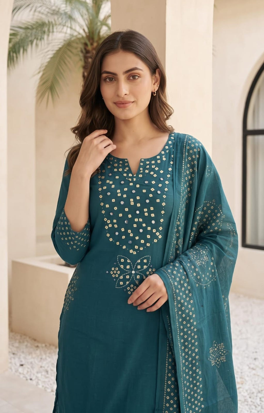 VELRA Mirror Work Cotton Suit Set (3-Piece)