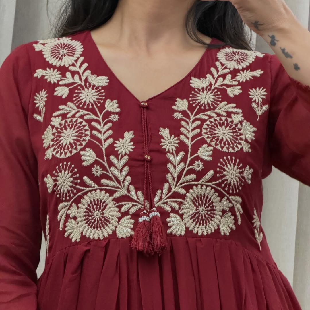 Embroidered Mul Cotton Anarkali Set with Dupatta