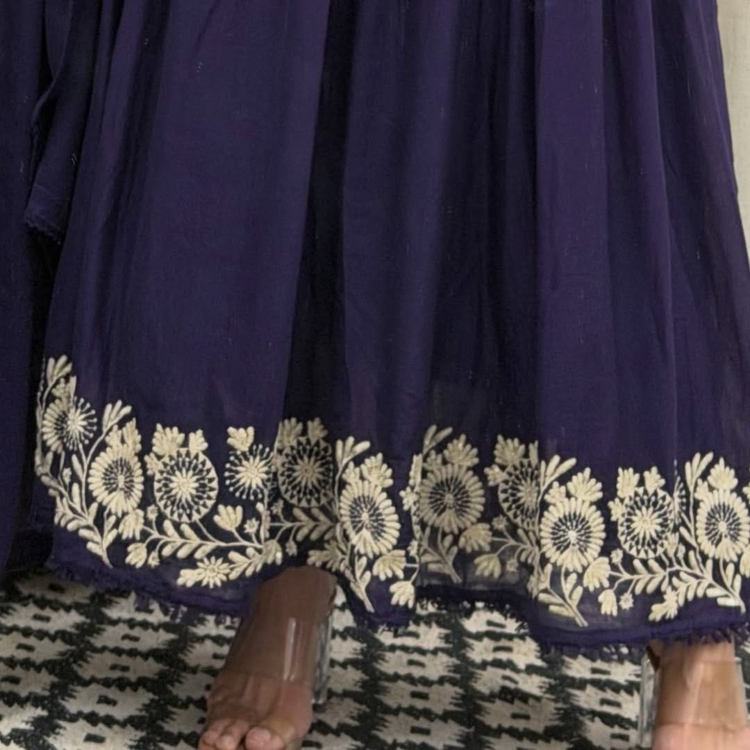 Embroidered Mul Cotton Anarkali Set with Dupatta