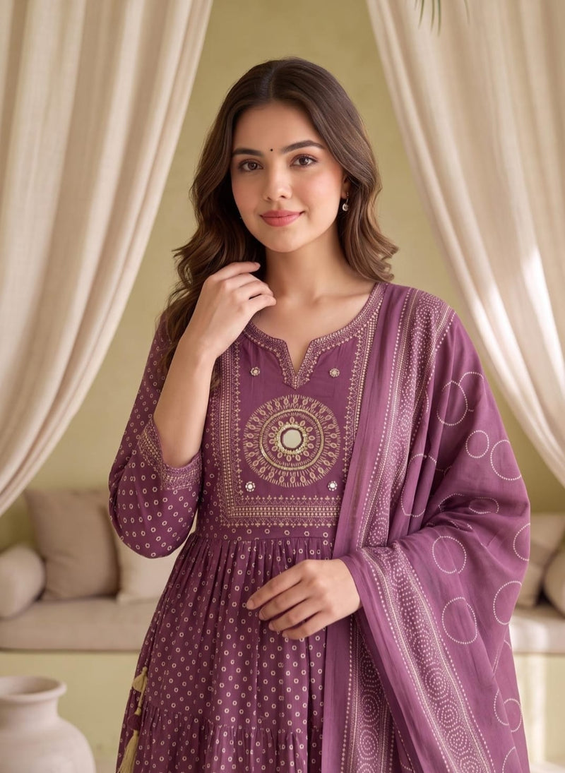 Printed Cotton Anarkali Kurta Set