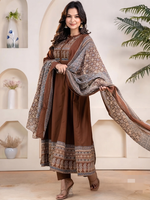 VELRA Noir Printed Anarkali Suit Set with Dupatta
