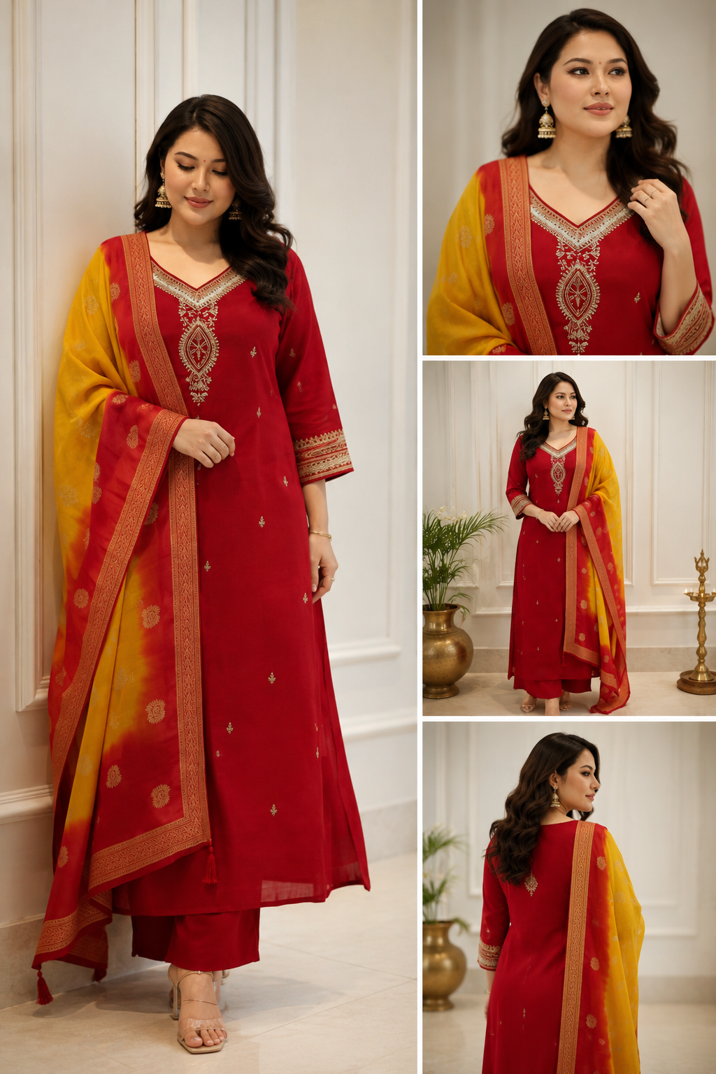 Embroidered Chanderi Blend Kurta Set with Dupatta