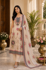 Designer Pure Crepe Silk Suit Set with Mirror Work & Dupatta