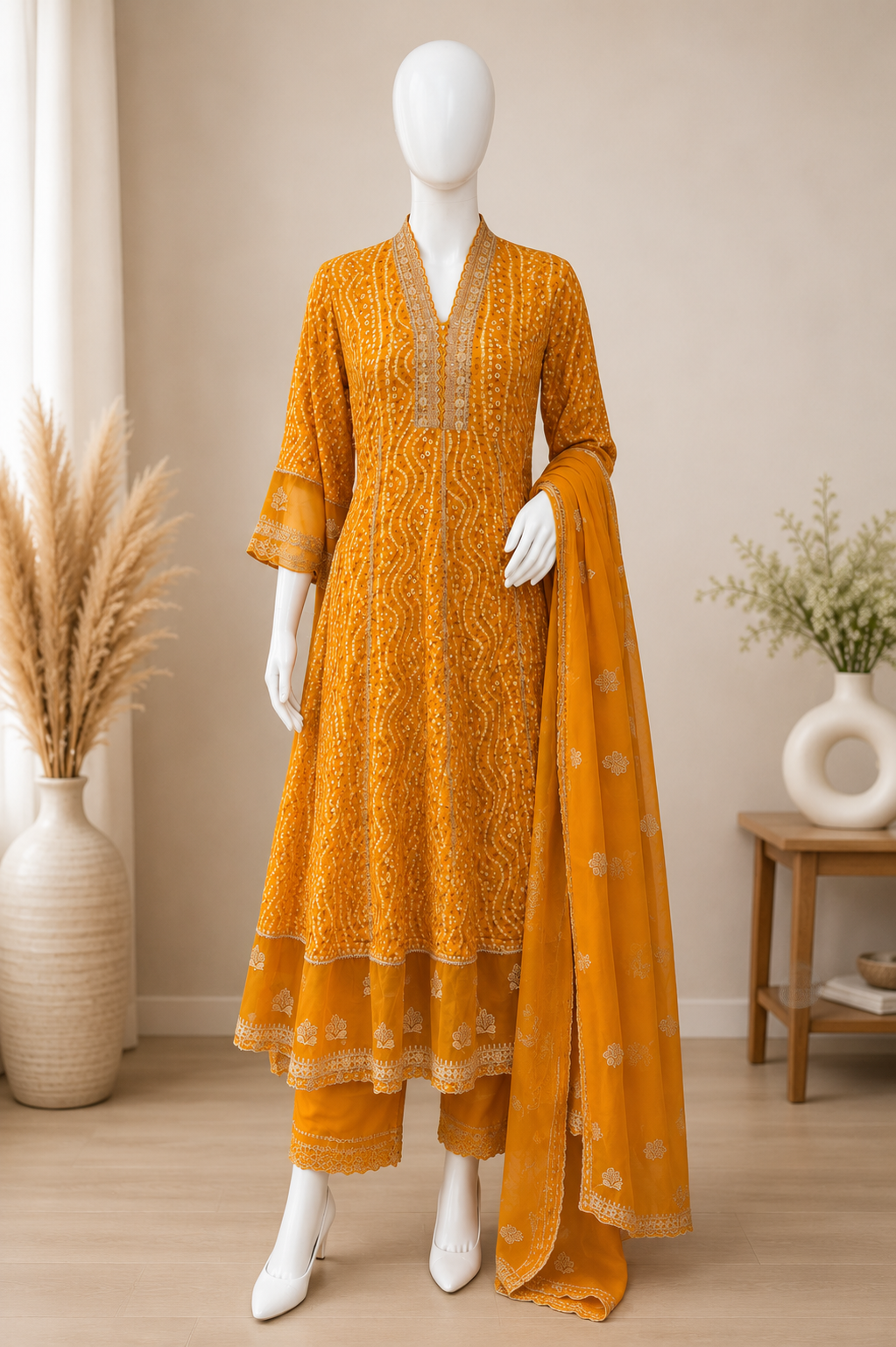 Mustard Yellow Jaipuri Print Cotton Kurta Set with Dupatta
